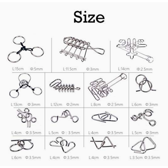 LOOBANI 30 ASSORTED BRAIN TEASERS METAL WIRE IQ PUZZLES - Picture 3 of 12